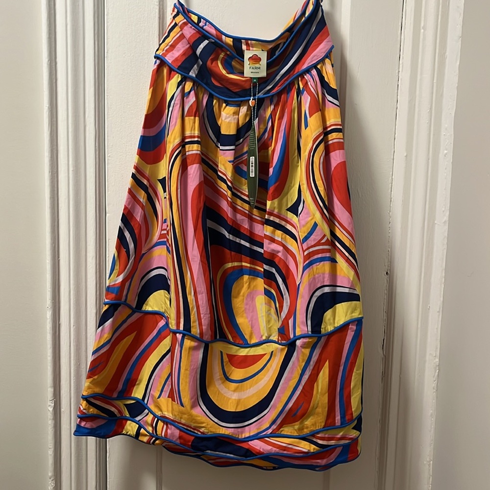 NEVER WORN FARM Rio Multicolor Waves Midi Skirt - Picture 3 of 4